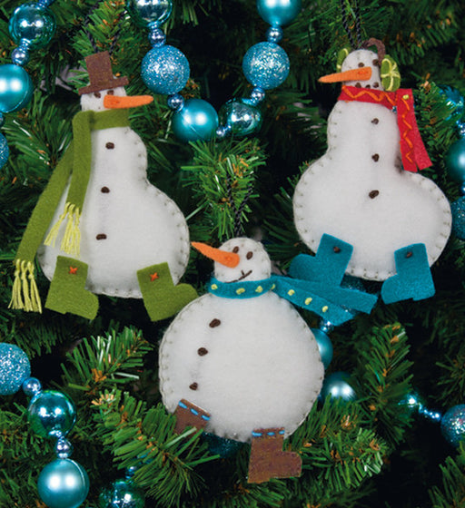 Simple Snowmen Ornaments Felt Applique Kit 3 PK