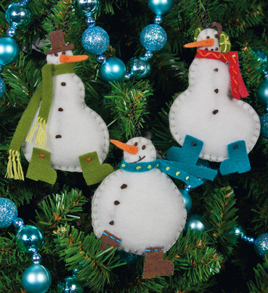 Simple Snowmen Ornaments Felt Applique Kit 3 PK