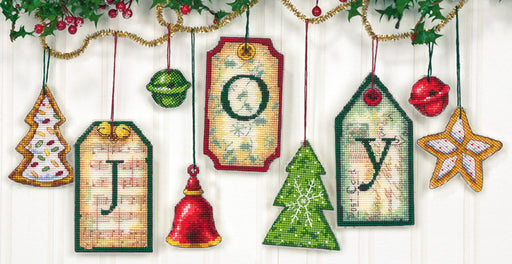 Joy Tag Ornaments Counted Cross Stitch Kit-5" High