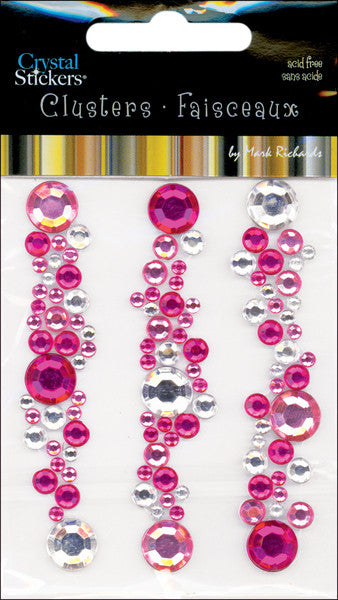 Light Pink, Hot Pink and Clear Crystal Round Sticker 3 Ct