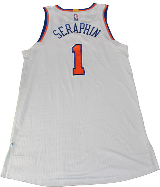 Kevin Seraphin New York Knicks 2015-16 Game Used #1 White Jersey (12/4/2015 vs. Brooklyn Nets) (3XL) (NKN04946)