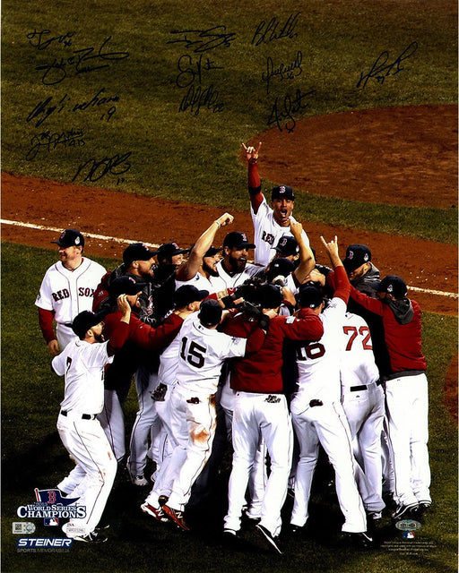 Boston Red Sox Multi Signed 2013 WS Celebration Vertical 16x20 Photo (MLB Auth) (12 Sigs)(JSA/SSM)