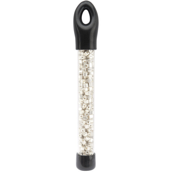 Glass Bead Tubes 24g-Geometrics Silver Metallic