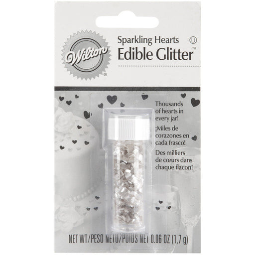 Edible Glitter .04 Ounces/Pkg-Silver Hearts