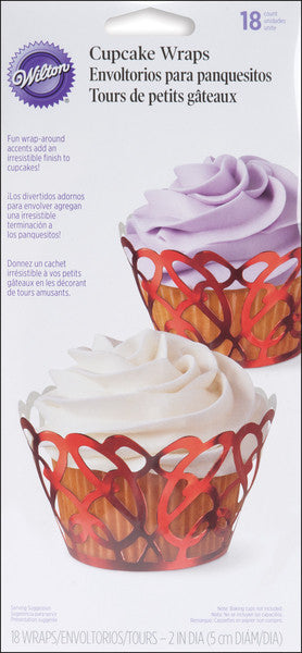 Cupcake Wrap 18/Pkg-Red Foil Swirls