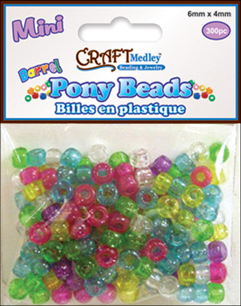 Mini Barrel Pony Beads 6mmX4mm- Sparkle Multi-Mix