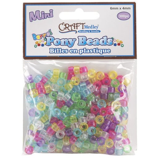 Mini Barrel Pony Beads- Transparent Multi-Mix