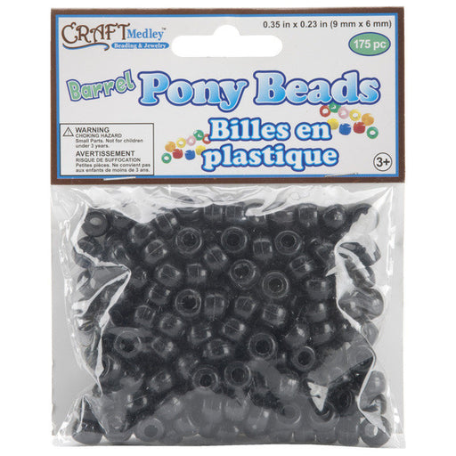 Barrel Pony Beads 9mmx6mm 175/Pkg-Black