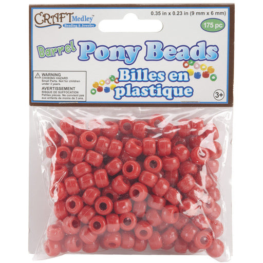 Barrel Pony Beads 9mmx6mm 175/Pkg-Red