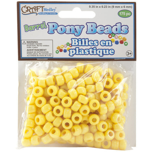 Barrel Pony Beads 9mmx6mm 175/Pkg-Yellow