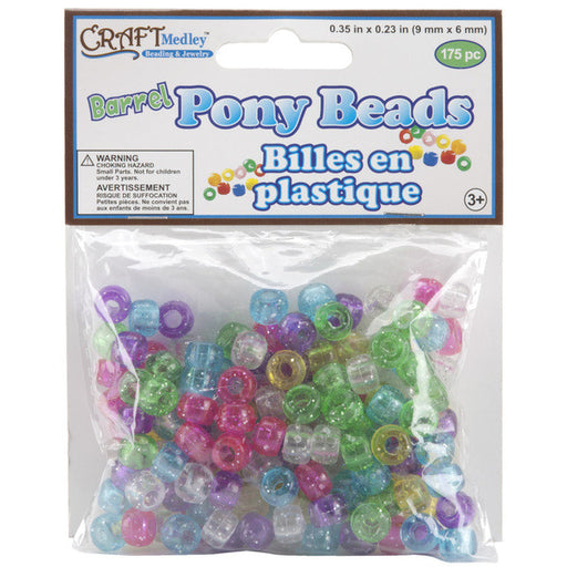 Barrel Pony Beads 9x6mm 175/Pkg-Sparkle Multi-Mix