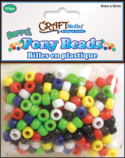 Barrel Pony Beads 9mmx6mm 175/Pkg-Opaque Multi-Mix