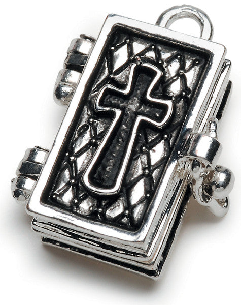 Prayer Box Metal Charm 1/Pkg-Antique Silver Bible