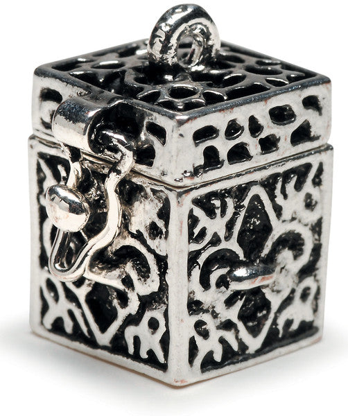 Prayer Box Metal Charm-Antique Silver Fleur De Lis