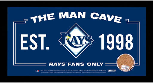 Tampa Bay Rays Man Cave Sign 6x12 Framed Photo With Authentic Game-Used Dirt Capsule