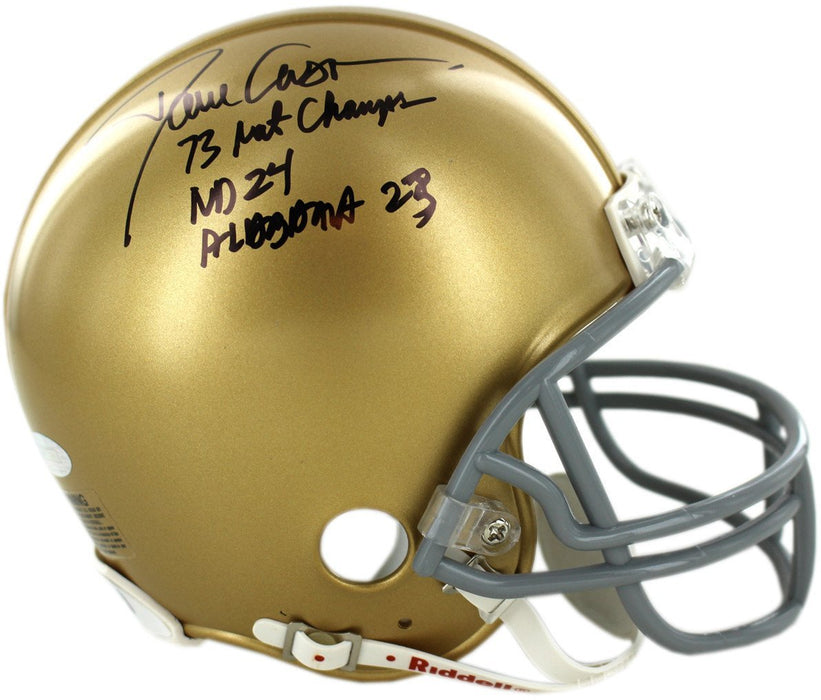 Dave Casper Signed Notre Dame Mini Helmet w/ 1973 National Champs Notre Dame 24/ Alabama 23 Inscrip