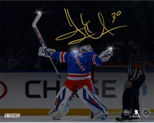 Henrik Lundqvist Signed MSG Celebration Horizontal 8x10 Photo