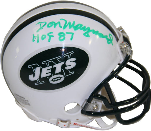 Don Maynard Signed New York Jets Mini Helmet w/ "HOF" Insc (Signed in Green)