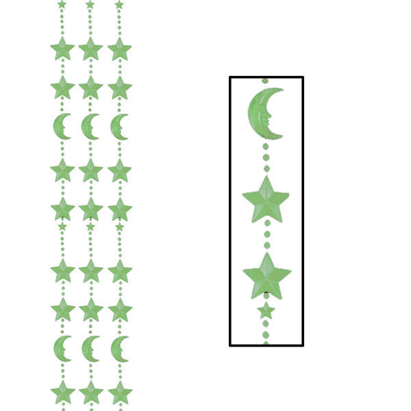 General Occasion Nite-Glo Moon and Star Bead Curtain - 6 feet 6 inch x 24 inch