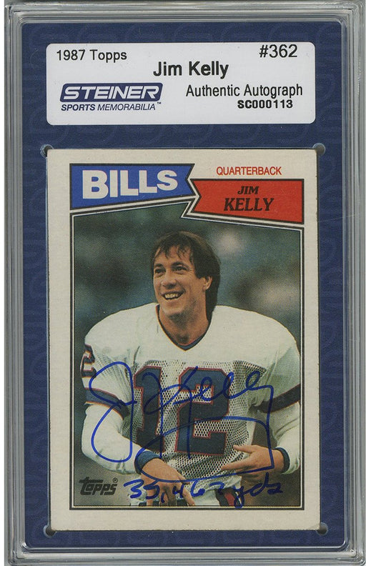 Jim Kelly Signed 1987 Topps Rookie Card w/ "35 467 Yds"Insc. (Slabbed by Steiner)