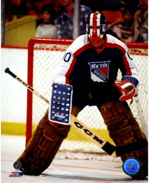 John Davidson Blue Jersey in Net New York Rangers 8x10 Photo Uns (PF)