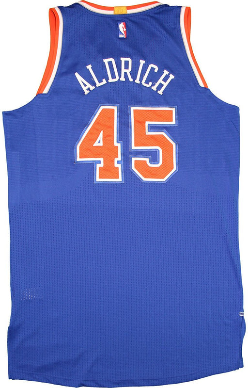 Cole Aldrich Jersey - NY Knicks 2014-2015 Game Used #45 Blue/Orange Jersey (3XL)