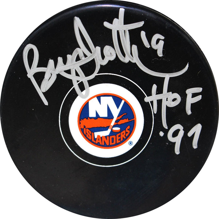 Bryan Trottier Signed NY Islanders Puck w/ "HOF 97" Insc.