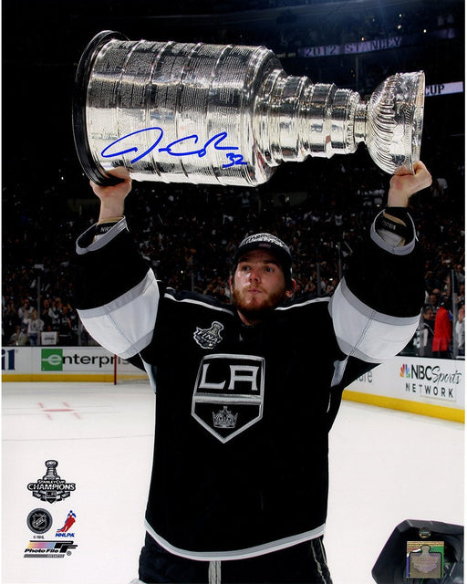 Jonathan Quick Signed Holding Stanley Cup Trophy Vertical 16x20 Photo