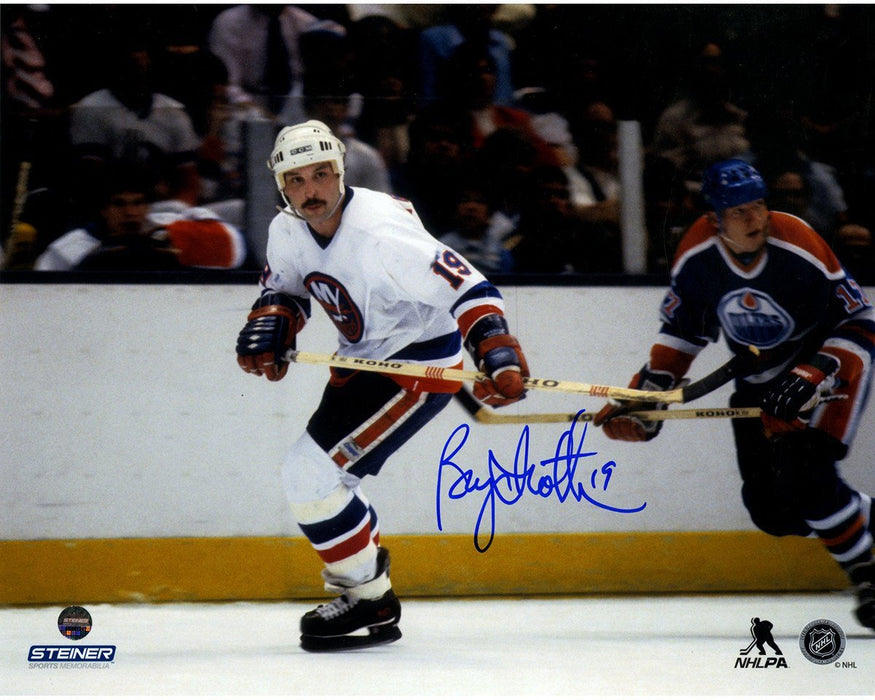 Bryan Trottier Signed White Jersey Skating 8x10 Photo