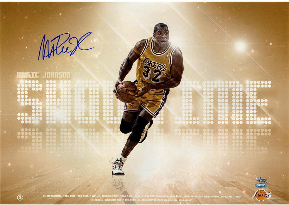 Magic Johnson Signed Showtime Gold Background Metallic 14x20 Photo LE/32 Web Exclusive