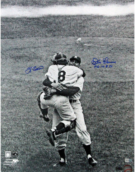 Yogi Berra/ Don Larsen Close-Up Hug Dual Signed 16x20 w/ PG insc (MLB Auth)