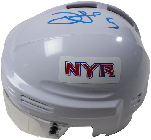 Dan Girardi Signed New York Rangers White Replica Mini Helmet (Signed in Sky Blue)