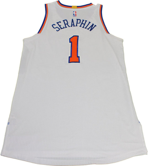 Kevin Seraphin New York Knicks 2015-16 Game Used #1 White Jersey (2/7/2016 vs. Denver Nuggets) (3XL) (NKN04935)