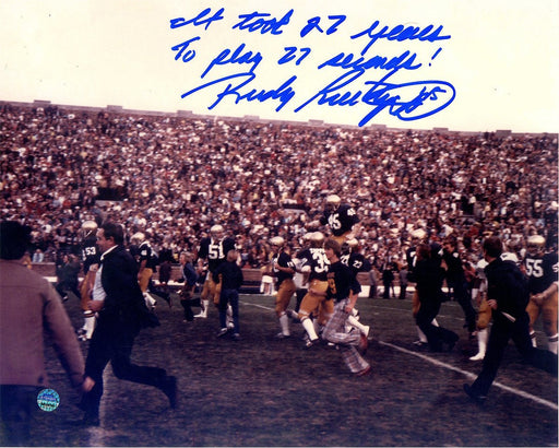 Rudy Ruettiger Signed Carried Off the Field 8x10 Photo w/ It Took 27 Years to Play 27 Seconds! Insc