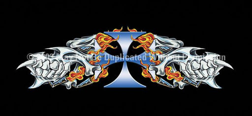 Window Graphic - 30x65 Flaming Skulls Tattoo