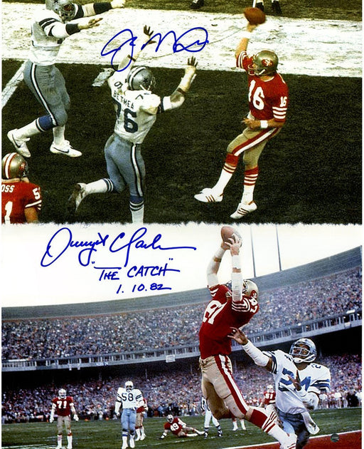 Joe Montana Dwight Clark Dual Signed Catch 16x20 Vertical Photo w/ The Catch 11082 Insc By Clark