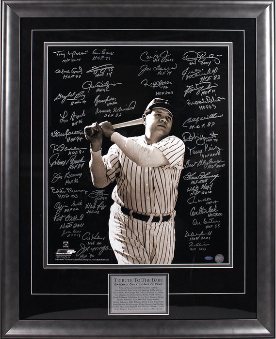 Baseball Greats Multi Signed/Inscribed Vertical 20x24 Photo of Babe Ruth Batting (39 Sigs) Elite Framed