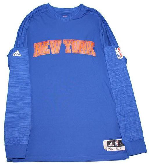 Lance Thomas New York Knicks 2015-16 Game Used #42 Blue Short Sleeve Shooting Shirt (2XL)