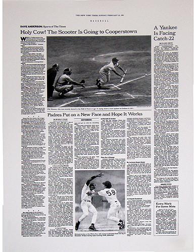 New York Times Cover Reprint February 27  1994 Scooter is Going to Cooperstown