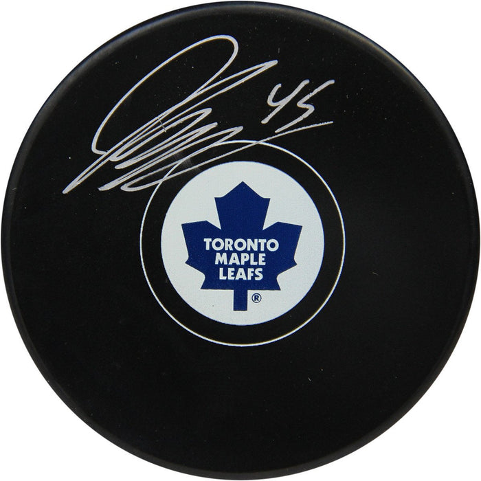 Jonathan Bernier Signed Maple Leafs Puck (Frameworth Holo and Cert)