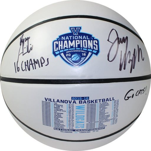 Jay Wright and Ryan Arcidiacono Dual Signed and Inscribed 2016 NCAA Championship White Panel Basketball w/ 16 Champs Go Cats Inscriptions