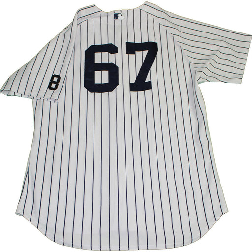 James Pazos Jersey - NY Yankees 2015 Game Used #67 Pinstripe Jersey with Yogi Berra #8 Commemorative Patch (10/1/2015)(HZ977789)(0000005976)(Size 48)