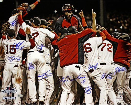 Boston Red Sox Multi Signed 2013 WS Celebration Horizontal 20x24 Photo (MLB Auth) (11 Sigs)