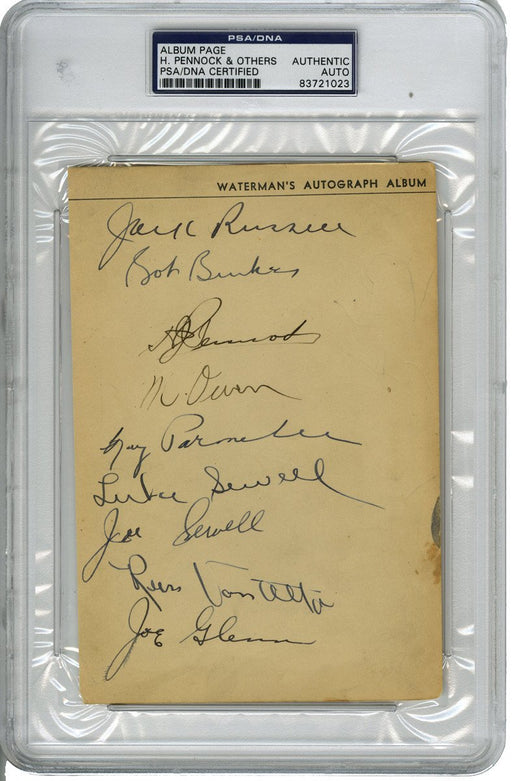 Herb Pennock / Goose Goslin / Luke Sewell / Joe Sewell Signed Album Page with 15 other Signatures (PSA/DNA)