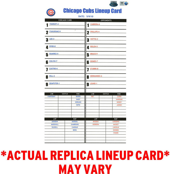 Rockies at Cubs 5-18-2010 Replica Lineup Card (MLB Auth)