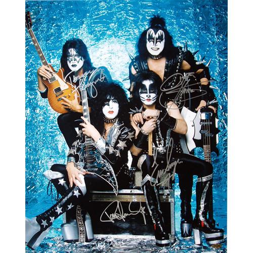 Kiss Band Signed Group Pose Aqua 16x20 Photograph