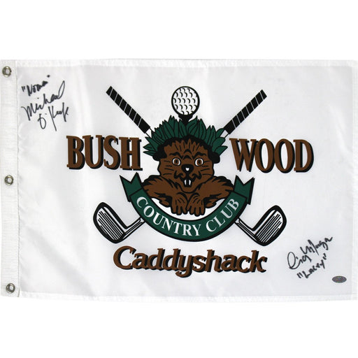 Cindy Morgan Michael Okeefe Dual Signed CaddyShack Golf Pin Flag w Lacey NoonanInsc.