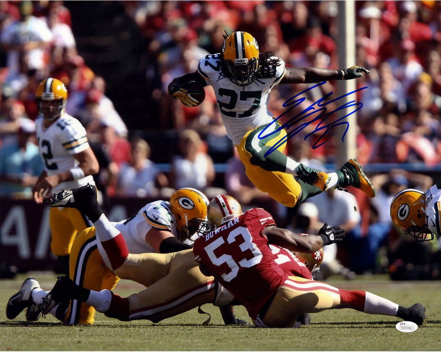 Eddie Lacy Jumping over Players Signed Green Bay Packers 16x20 Photo ( JSA)