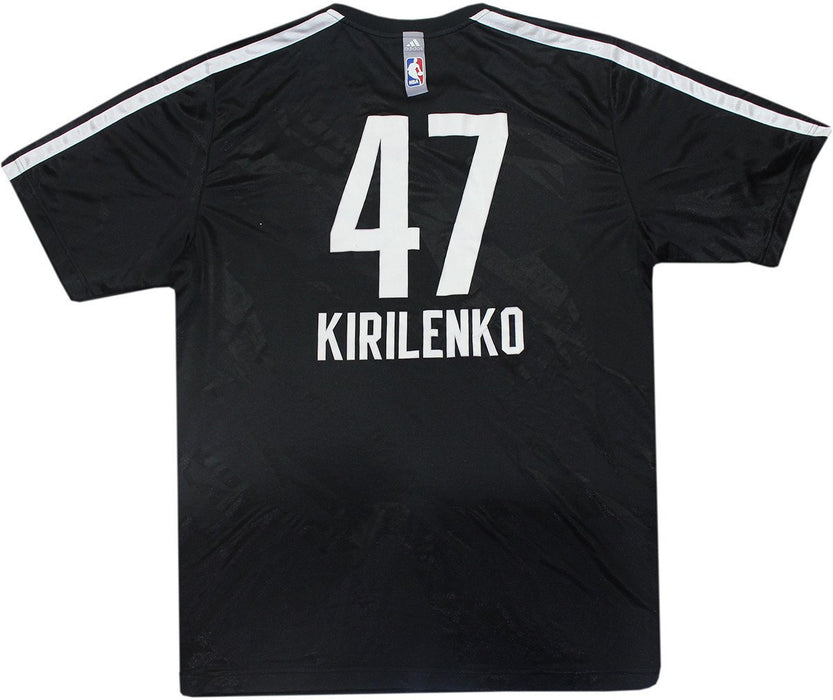 Andrei Kirilenko Shirt - Brooklyn Nets 2013-2014 Season Game Used #47 Black Warmup Shirt w/ Logo on Heart (3XL)