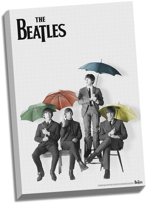 The Beatles Black and White with Color Umbrellas 24x36 Stretched Canvas